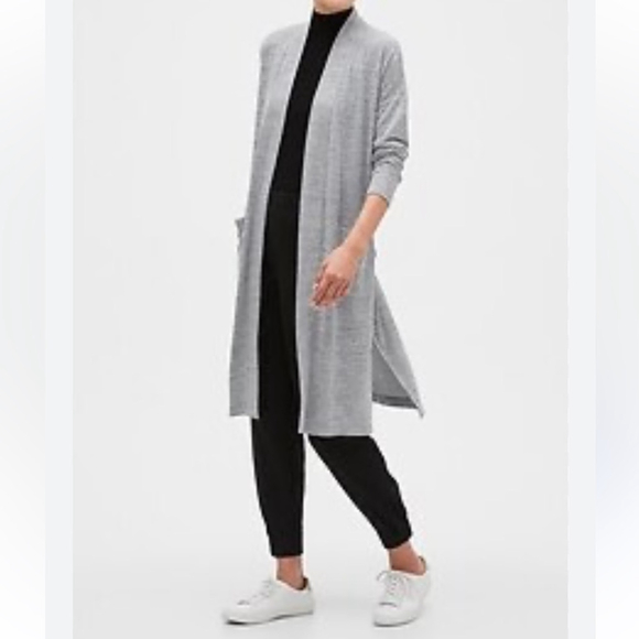 BANANA REPUBLIC long cardigan duster robe kimono style self tying belt grey lge - Picture 14 of 14